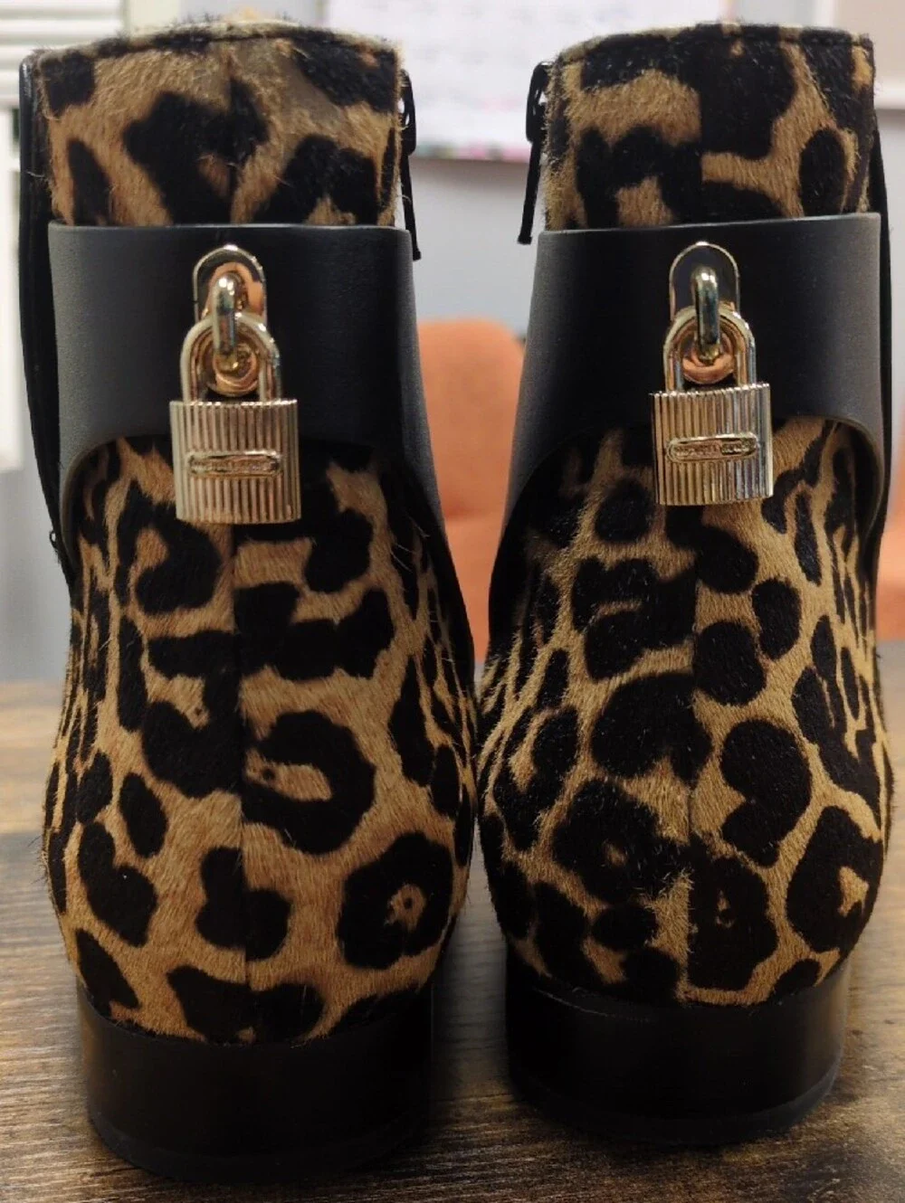 Women’s Michael Kors Black Leather Leopard Mira Booties/8.5M